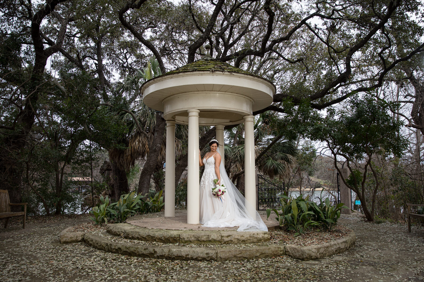 Bride at gazebo, Lady Bird Wildflower Center