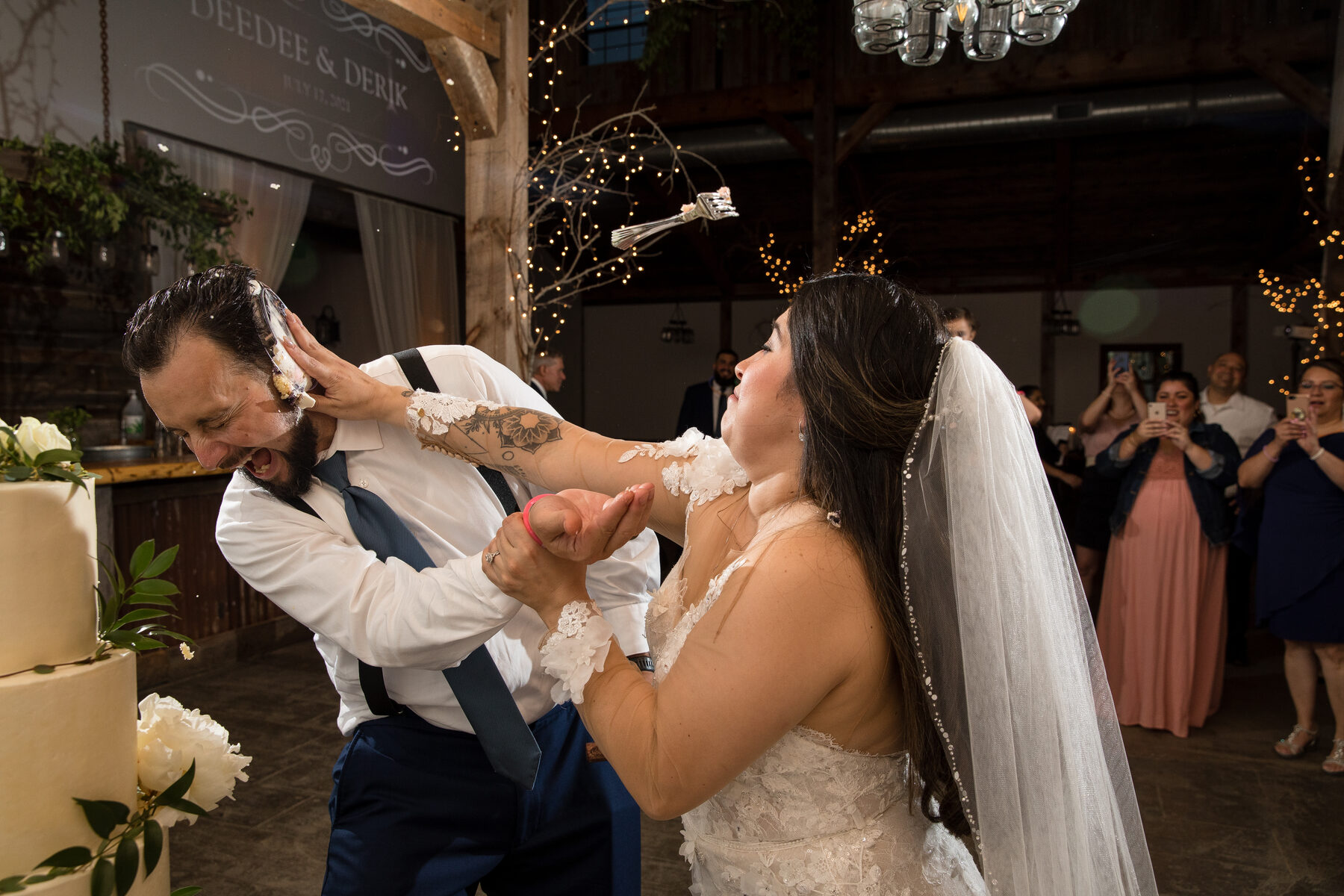 Cake-smash candid at the reception