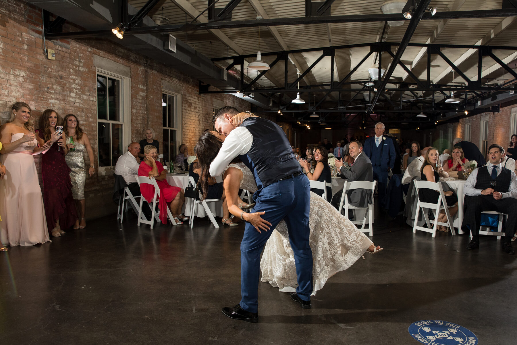 First dance dip in an industrial Austin venue