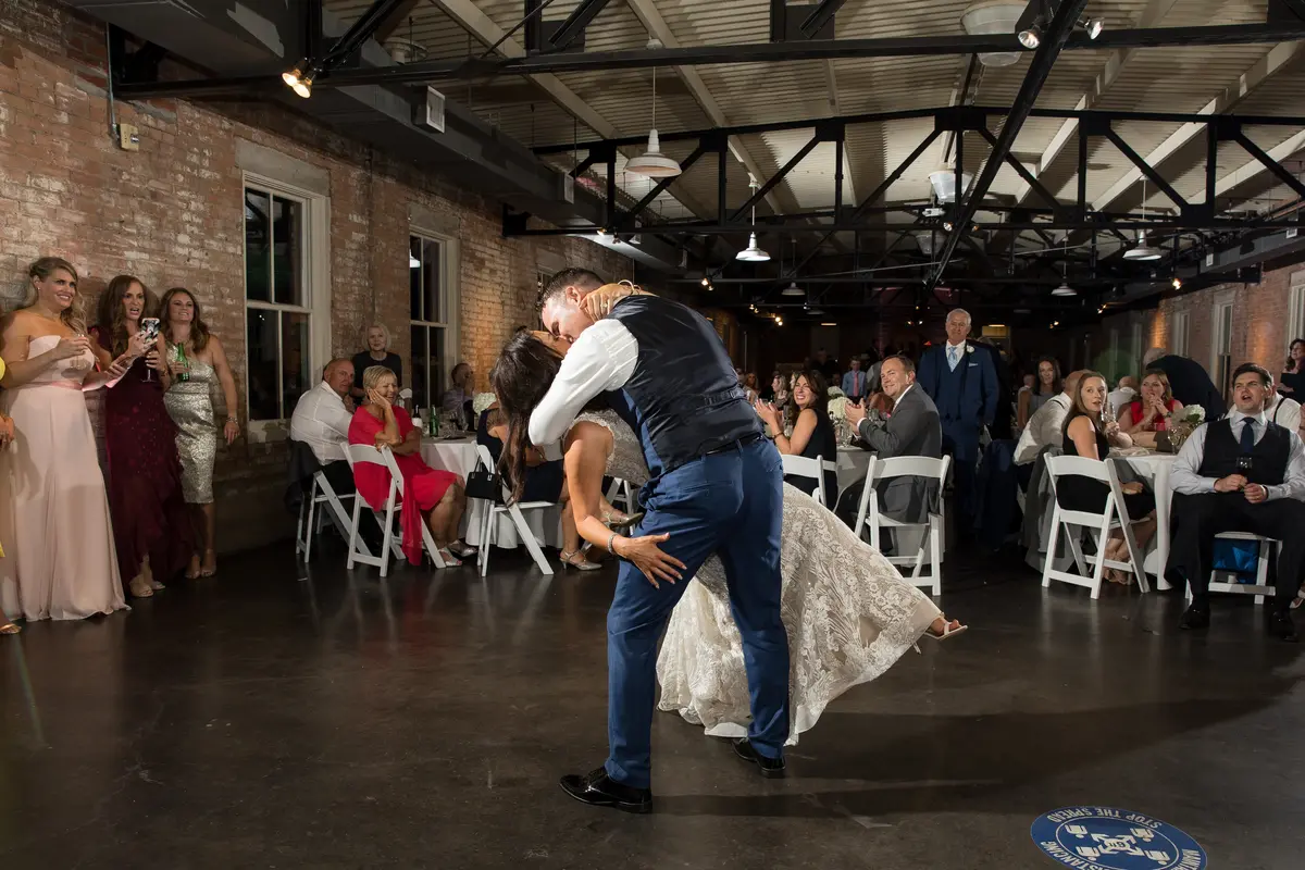 First dance dip in an industrial Austin venue